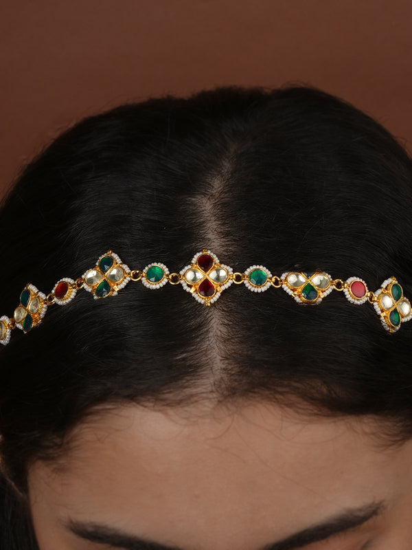 Multicolor Gold Plated Jadau Kundan Sheeshphool - MHA238M