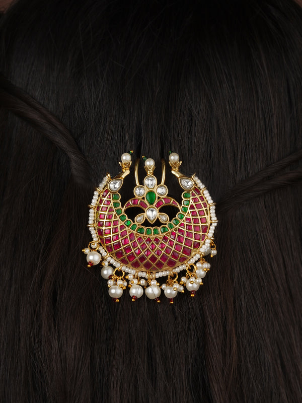 Multicolor Gold Plated Jadau Kundan Braid Accessories - MHA241M