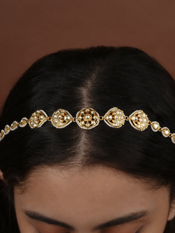 White Color Gold Plated Jadau Kundan Sheeshphool - MHA242Y