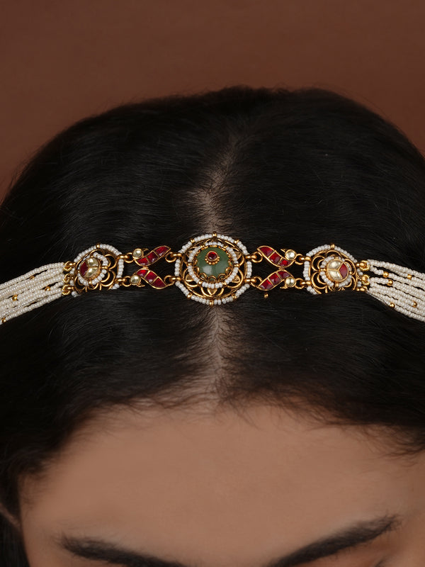 Gold Plated Jadau Kundan Sheeshphool - MHA247