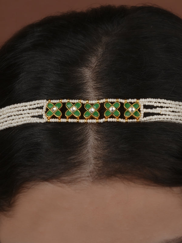 Gold Plated Jadau Kundan Sheeshphool - MHA249