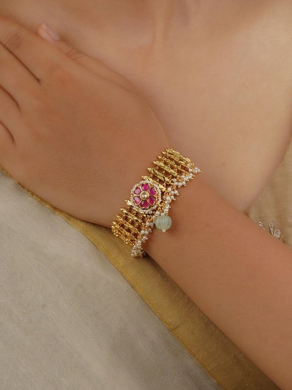 MHP204P - Pink Color Gold Plated Jadau Kundan Bracelet