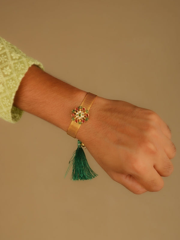 MHP223M - Multicolor Gold Plated Jadau Kundan Rakhi Bracelet