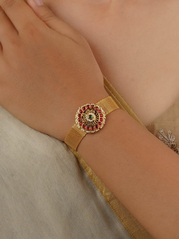 MHP224P - Pink Color Gold Plated Jadau Kundan Bracelet