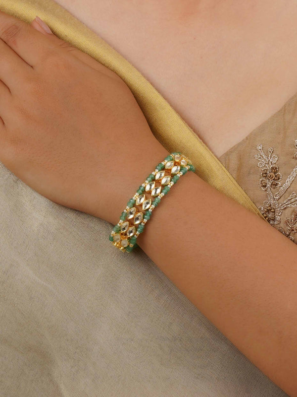 MHP226Y - Green Color Gold Plated Jadau Kundan Bracelet