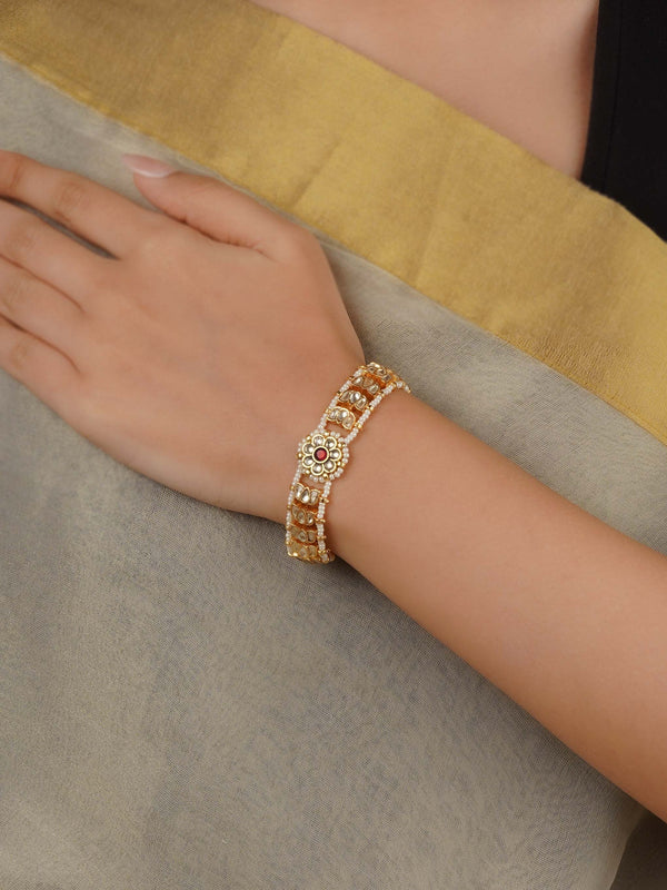 MHP242YP - Pink Color Gold Plated Jadau Kundan Bracelet
