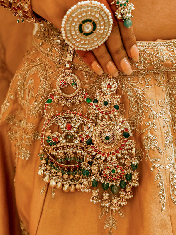 Multicolor Gold Plated Jadau Kundan Juda - MJ10M