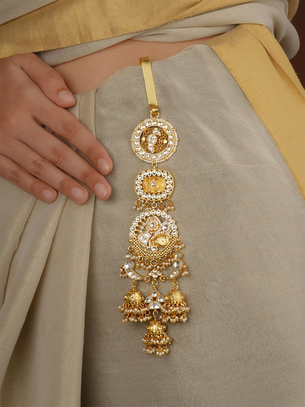 White Color Gold Plated Jadau Kundan Juda - MJ20W