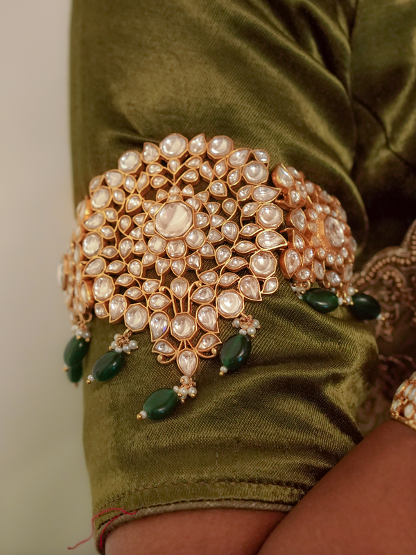 Green Color Gold Plated Jadau Kundan Kalangi - MKLG25WGR