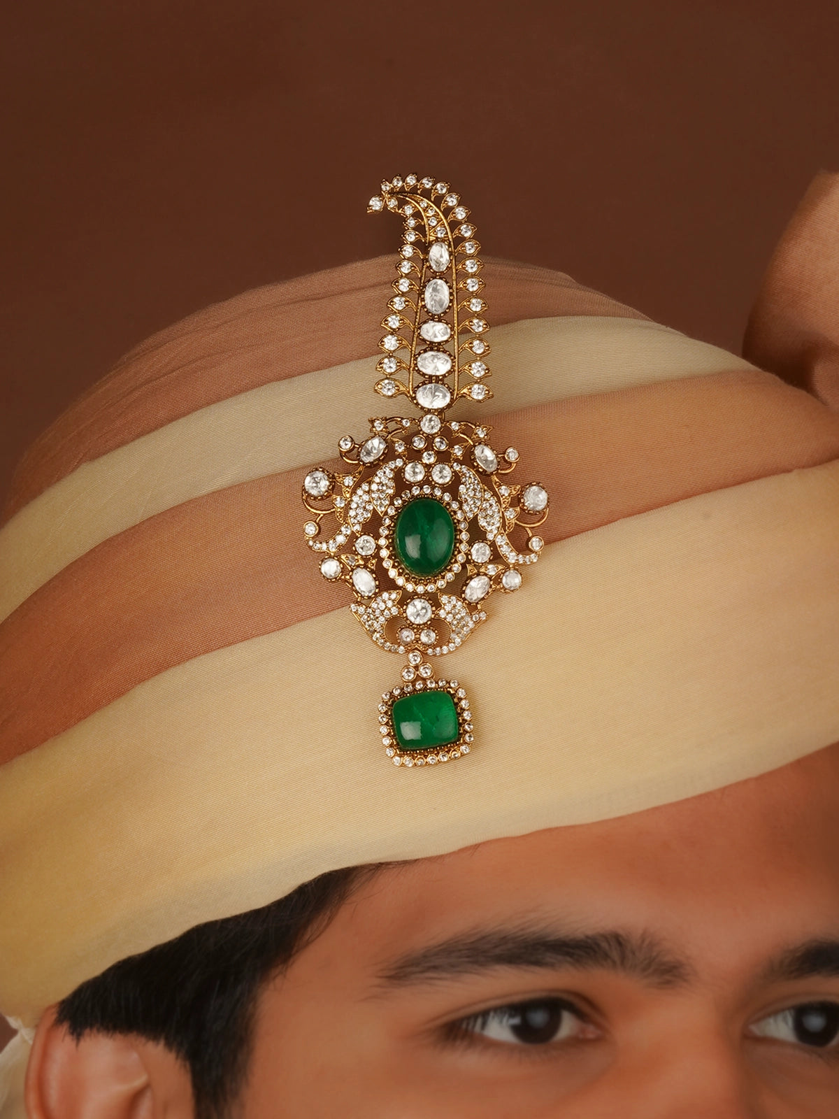 Gold Plated Faux Diamond Kalangi/Sarpech - MKLG295 – Mortantra