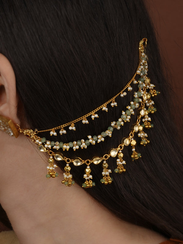 Red Color Gold Plated Jadau Kundan Earchains - MKS106YR