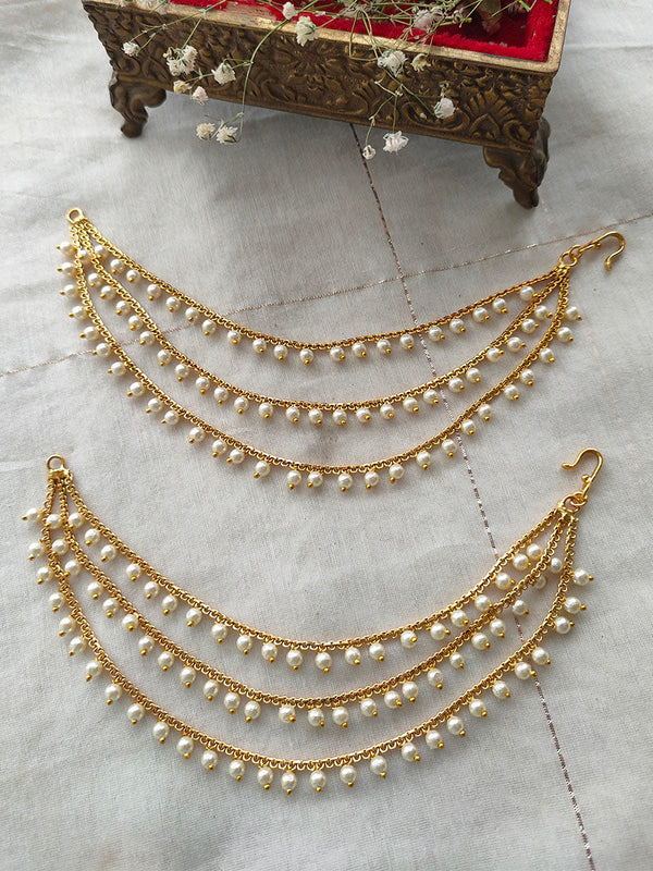 White Color Gold Plated Temple Earchains - MKS26