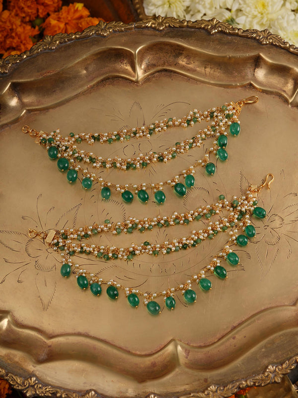 Green Color Gold Plated Earchains - MKS28