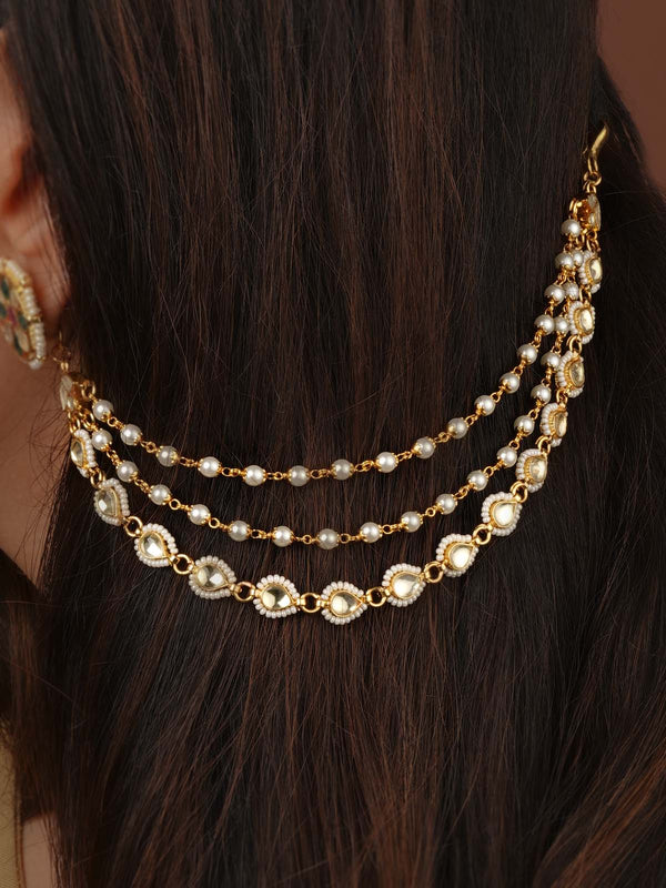 Gold Plated Jadau Kundan Earchains - MKS58