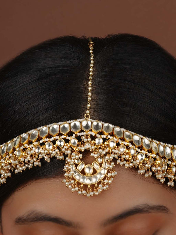 White Color Gold Plated Jadau Kundan Mathapatti - MM105