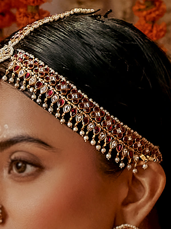 Pink Color Gold Plated Jadau Kundan Mathapatti - MM128WP