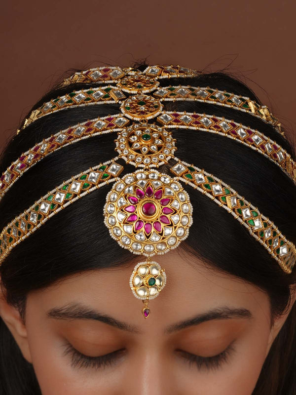 Multicolor Gold Plated Jadau Kundan Mathapatti - MM131M