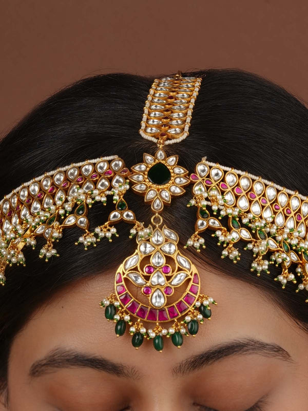 Multicolor Gold Plated Jadau Kundan Mathapatti - MM134M