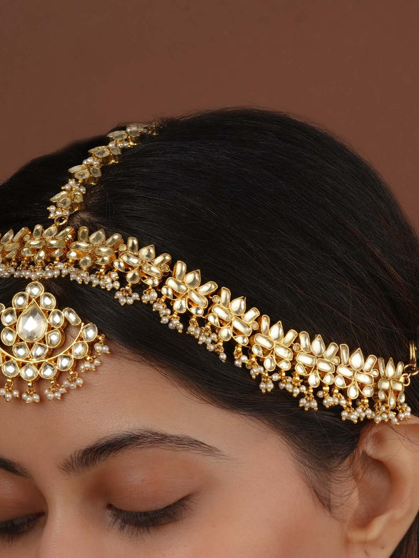 White Color Gold Plated Jadau Kundan Mathapatti - MM99Y
