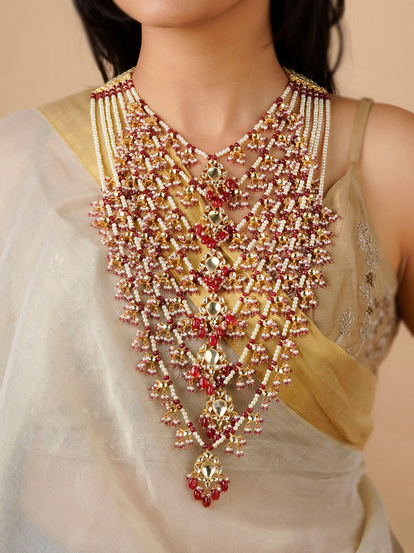 MN162MR - Maroon Color Gold Plated Jadau Kundan Necklace