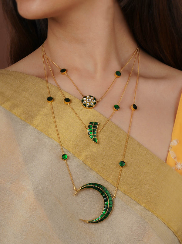 MN312GR - Green Color Gold Plated Jadau Kundan Necklace