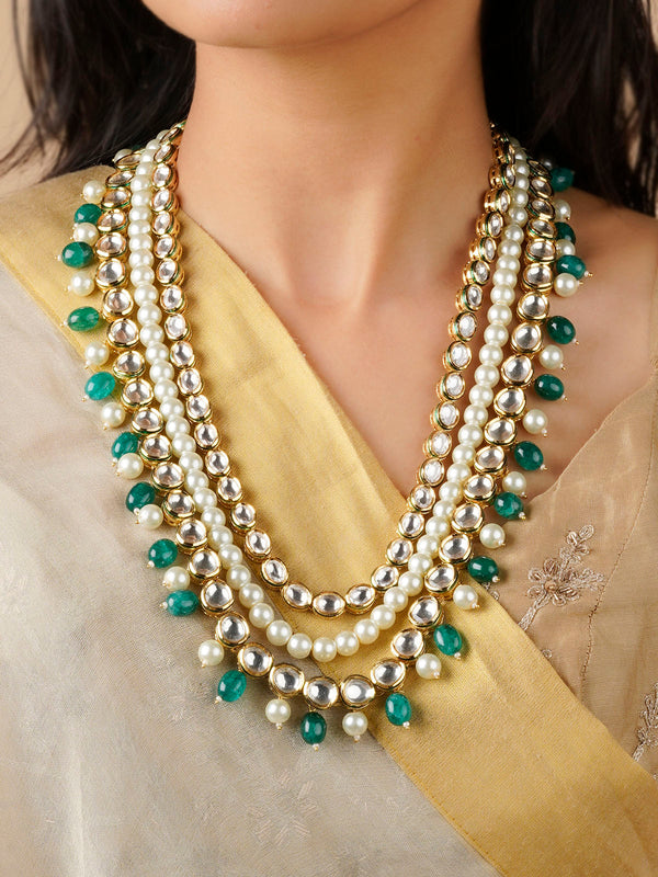 MN390 - Green Color Gold Plated Necklace/Mala
