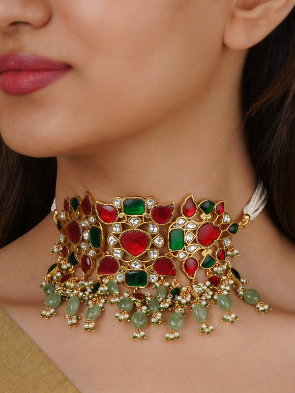 MN391M - Multicolor Gold Plated Jadau Kundan Necklace