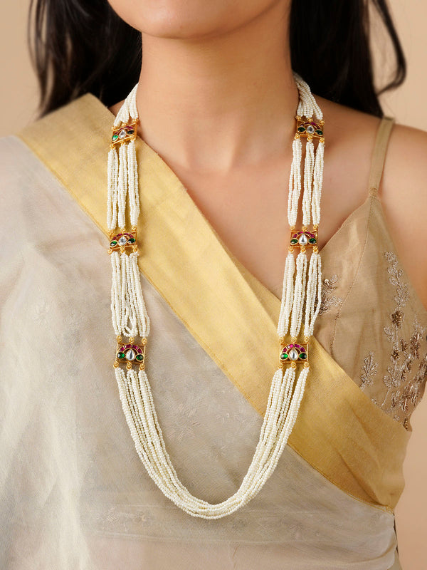 MN394M - White Color Gold Plated Necklace/Mala
