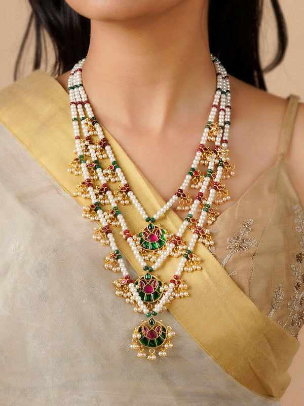 MN395M - Multicolor Gold Plated Necklace/Mala