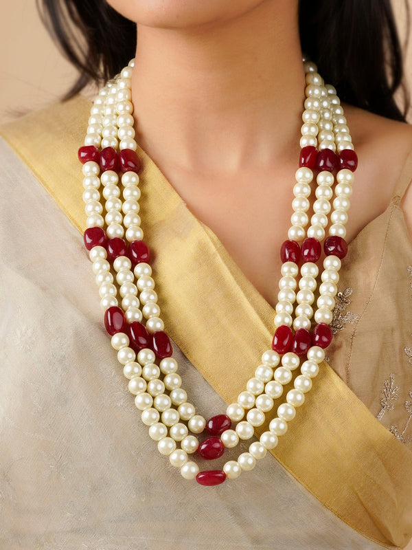 MN397 - Maroon Color Gold Plated Necklace/Mala