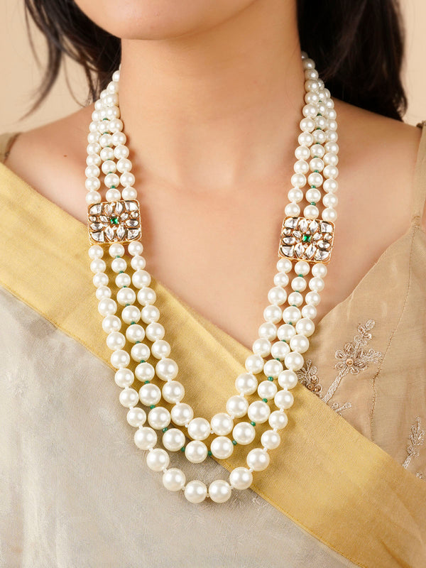 MN398 - White Color Gold Plated Jadau Kundan Necklace/Mala