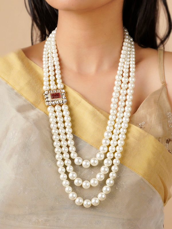 MN399P - White Color Gold Plated Necklace/Mala