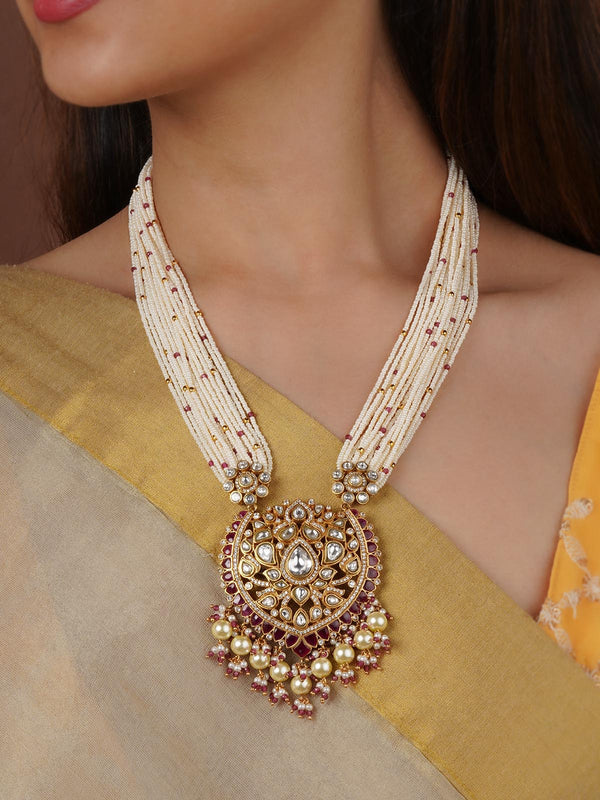 Pink Color Gold Plated Jadau Kundan Necklace - MN404