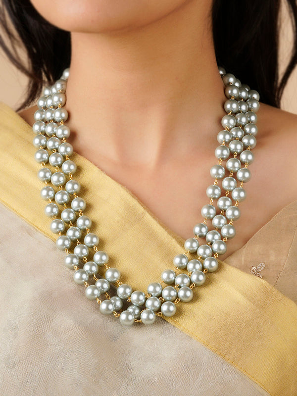 MN420 - Grey Color Gold Plated Necklace/Mala