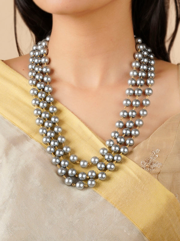 MN421 - Grey Color Gold Plated Necklace/Mala