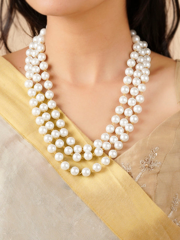 MN423 - White Color Gold Plated Necklace/Mala
