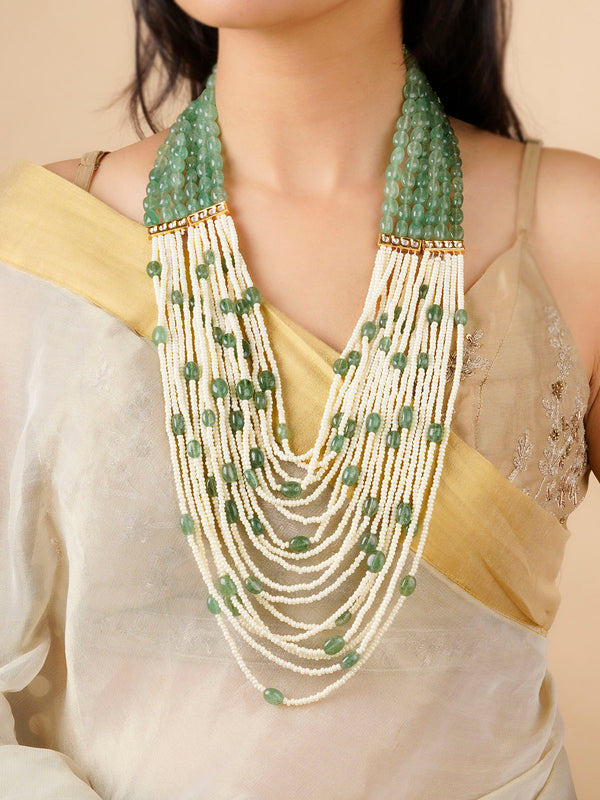 MN424 - Green Color Gold Plated Necklace/Mala