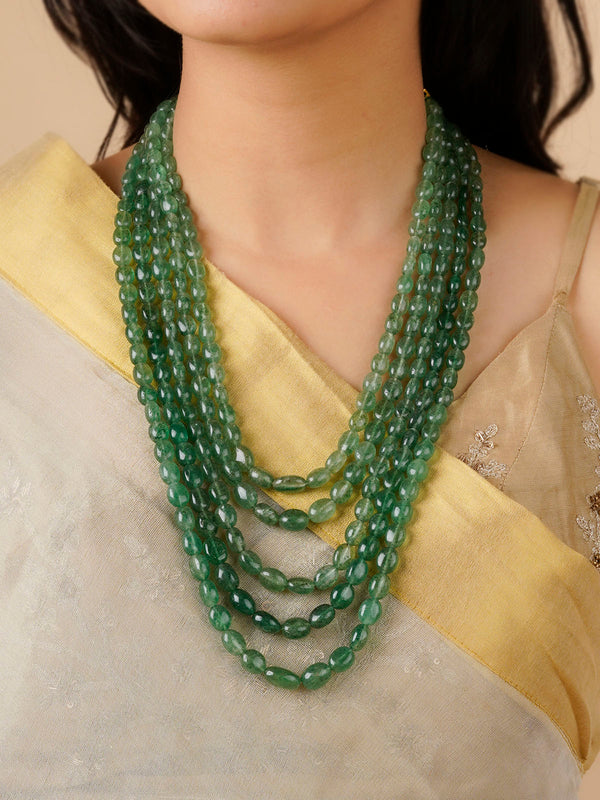 MN426 - Green Color Gold Plated Necklace/Mala