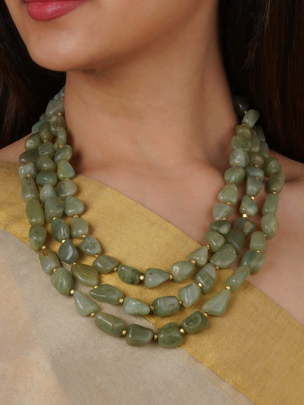 MN427 - Green Color Gold Plated Necklace/Mala