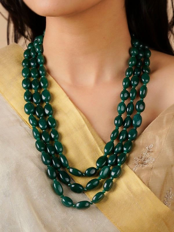 MN428GR - Green Color Gold Plated Necklace/Mala