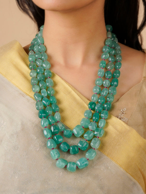 MN430 - Green Color Gold Plated Necklace/Mala