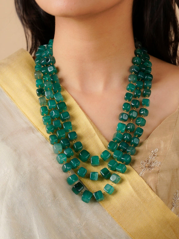 MN433GR - Green Color Gold Plated Necklace/Mala