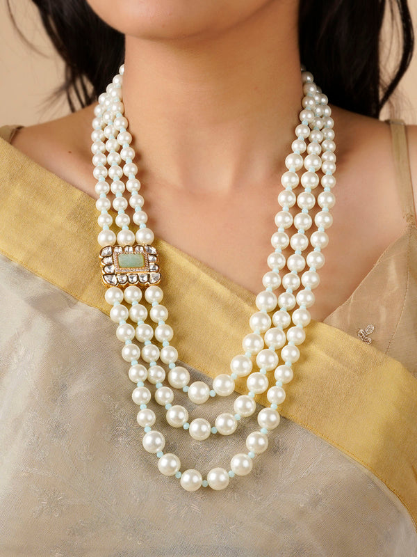 MN440 - White Color Gold Plated Necklace/Mala