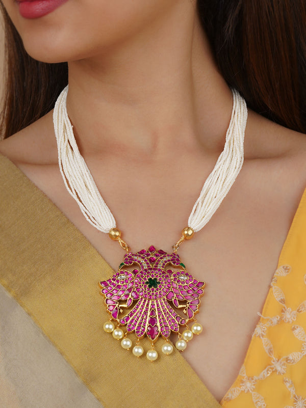 MN456M - Multicolor Gold Plated Jadau Kundan Necklace