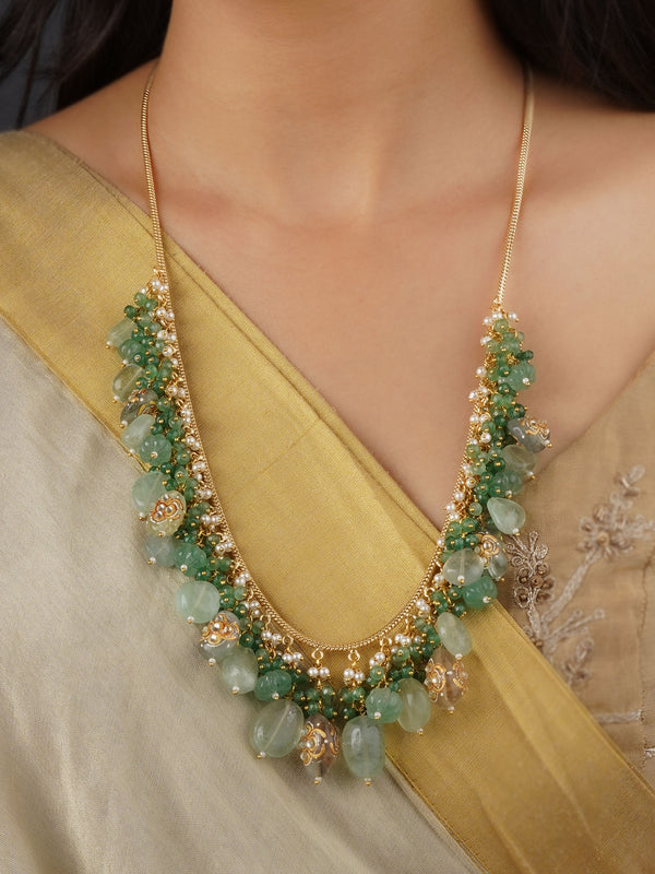 MN457 - Green Color Gold Plated Jadau Kundan Necklace
