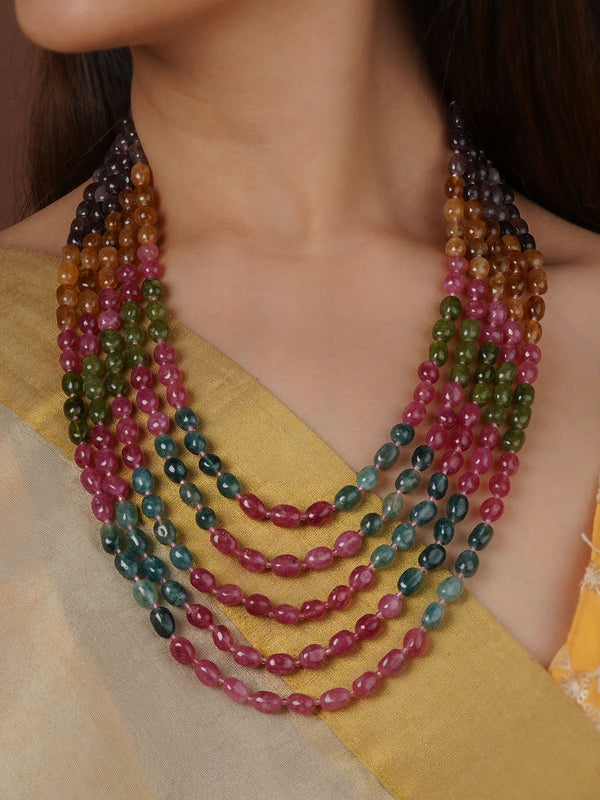 Multicolor Gold Plated Necklace/Mala - MN462