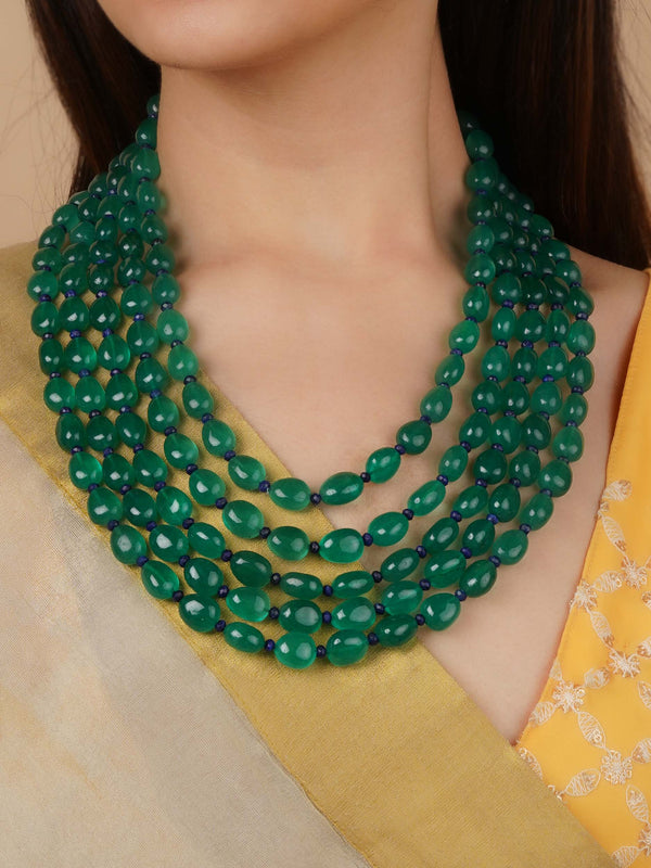 MN463GR - Green Color Gold Plated Necklace/Mala