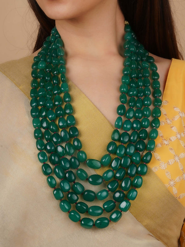 MN464GR - Green Color Gold Plated Necklace/Mala