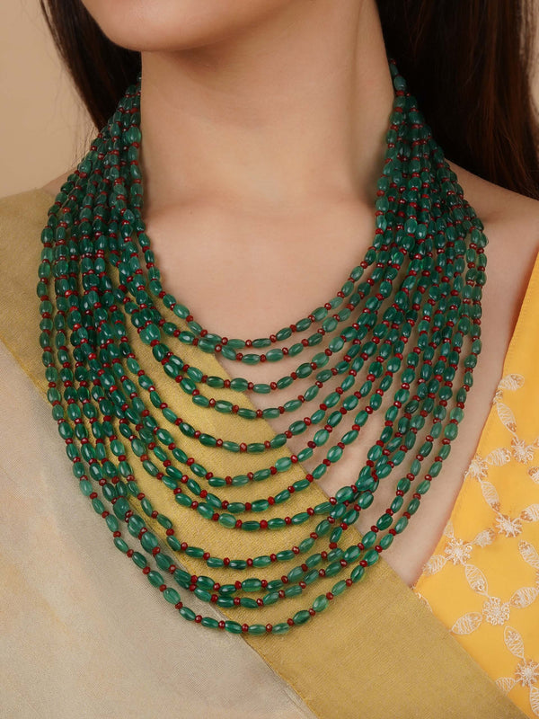 MN465GR - Green Color Gold Plated Necklace/Mala