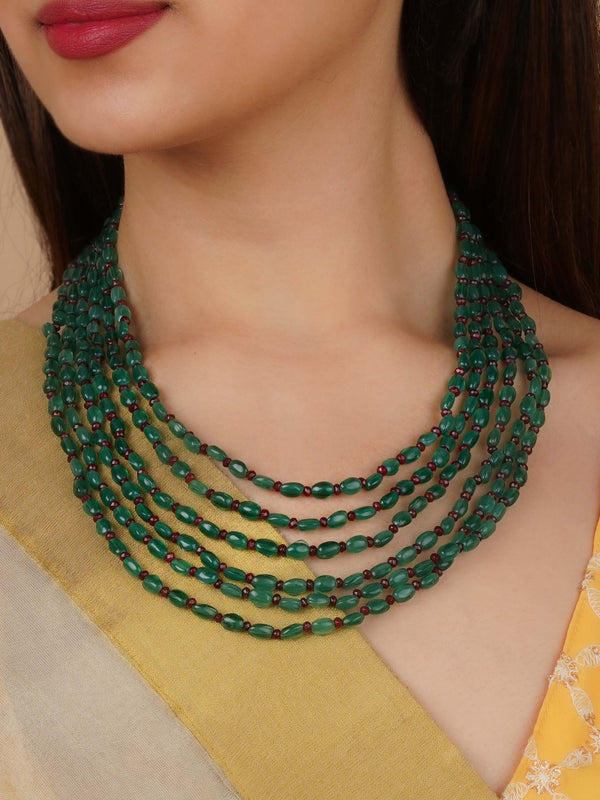 MN466GR - Green Color Gold Plated Necklace/Mala